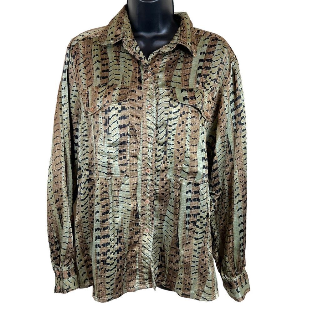 Vintage Nicola metallic animal print long sleeve button up blouse